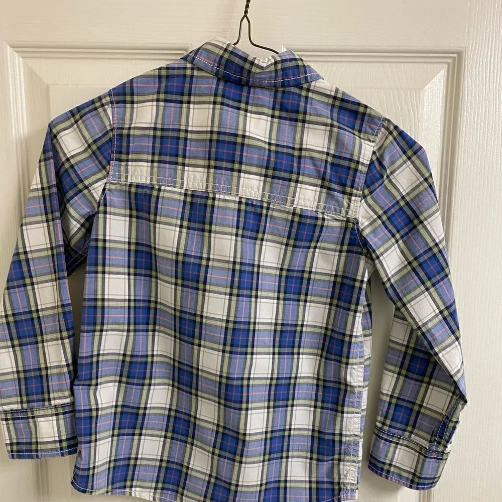 Boys Button Plaid Casual Dress Shirt, Oshkosh B’Gosh, Front Pocket, Long Sleeve
